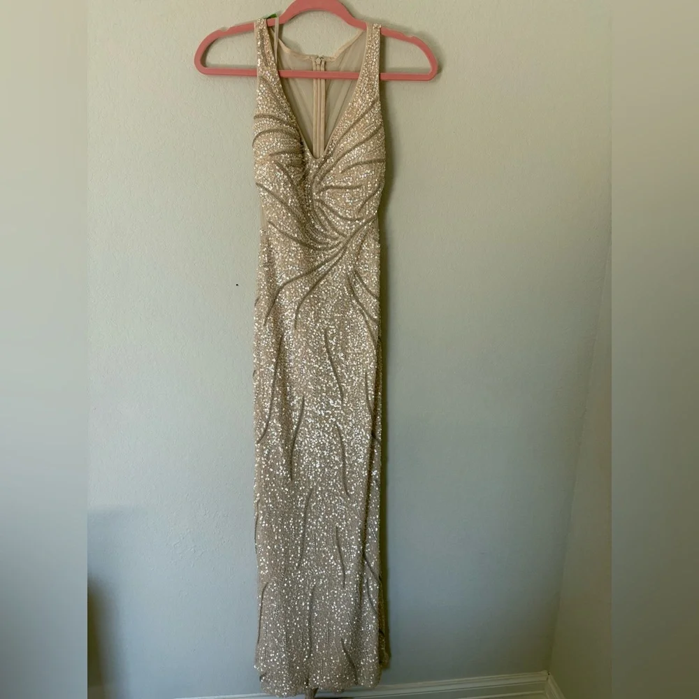 Adrianna Papell-Adrian Maddox Collection Sequin Tan Gown - Picture 2 of 13